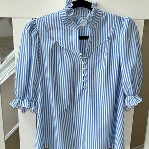 Tuckernuck Pomander Place Flirty Blue Stripe Selena Blouse Still sold on site! M